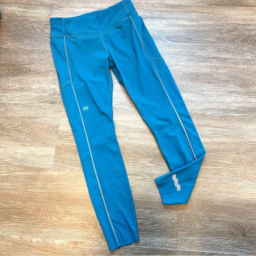 Janji Groundwork Knit Pace 7/8 Running Tights Leggings Yoga Pants Teal Blue: S